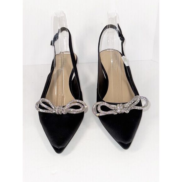 BCBGeneration Donna Pump Slingback Kitten Heel Rhinestone Bow Black Formal Sz 8 - Picture 5 of 16
